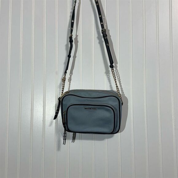 Michael Kors Leila Nylon Camera Bag Sky Blue Crossbody Strap Adjustable Purse - Picture 1 of 11
